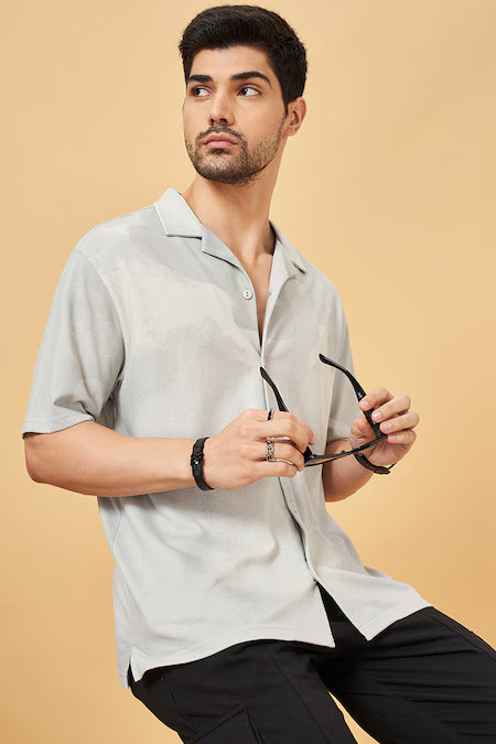 AS CLOTHING ARTICLE # 6607 Grey Printed Casual Half Sleeves Shirt Collar Men