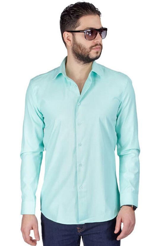 AS CLOTHING ARTICLE # 6605 Mint Green Slim Fit Men's Dress Shirt Solid Color Long Sleeve